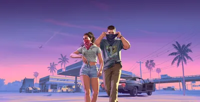 Official GTA VI key art with Jason and Lucia in Leonida