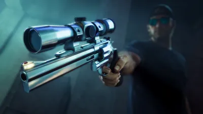 Official GTA VI weapon scene featuring a scoped revolver