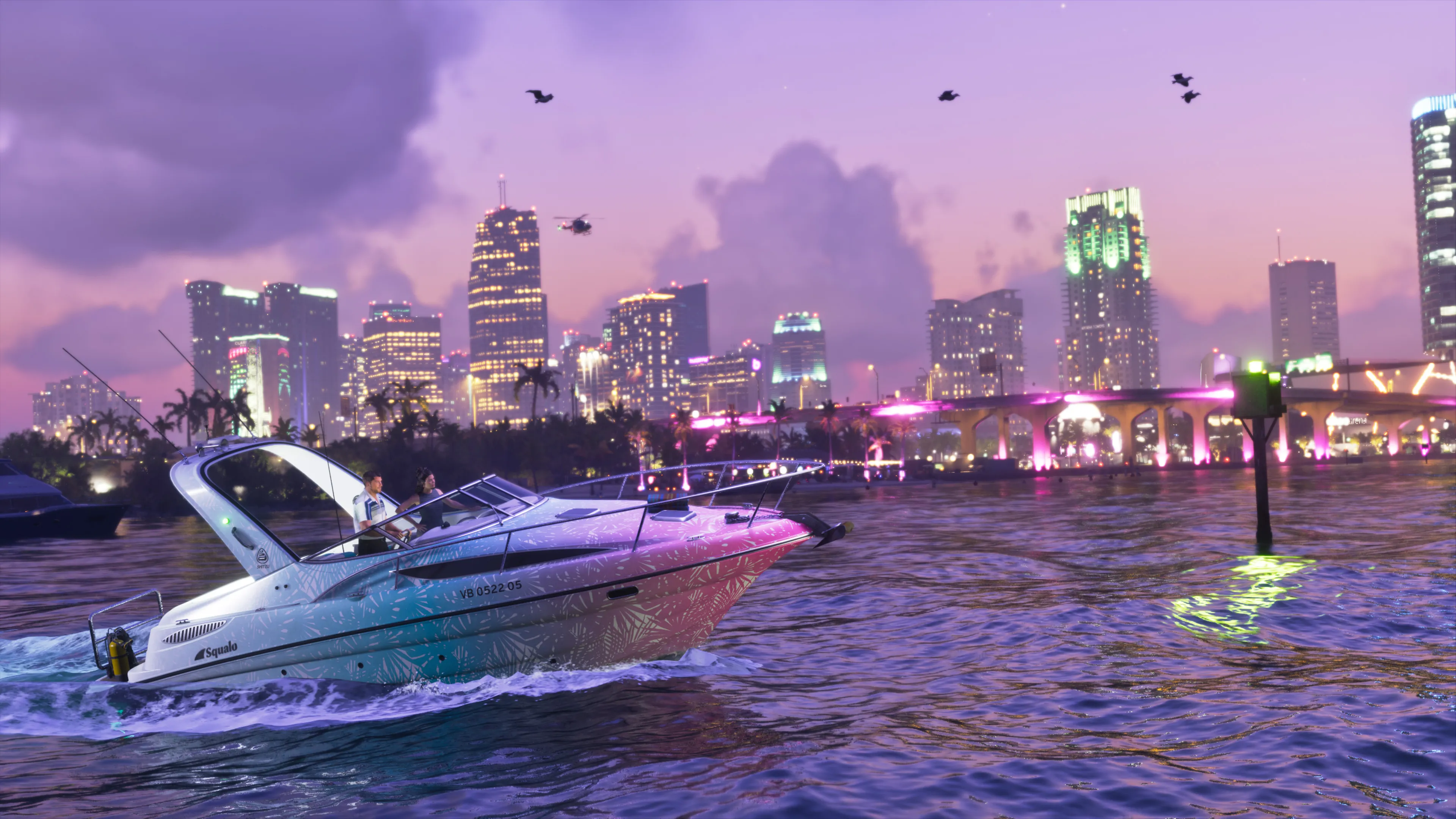 Official GTA VI Vice City waterfront scene at night