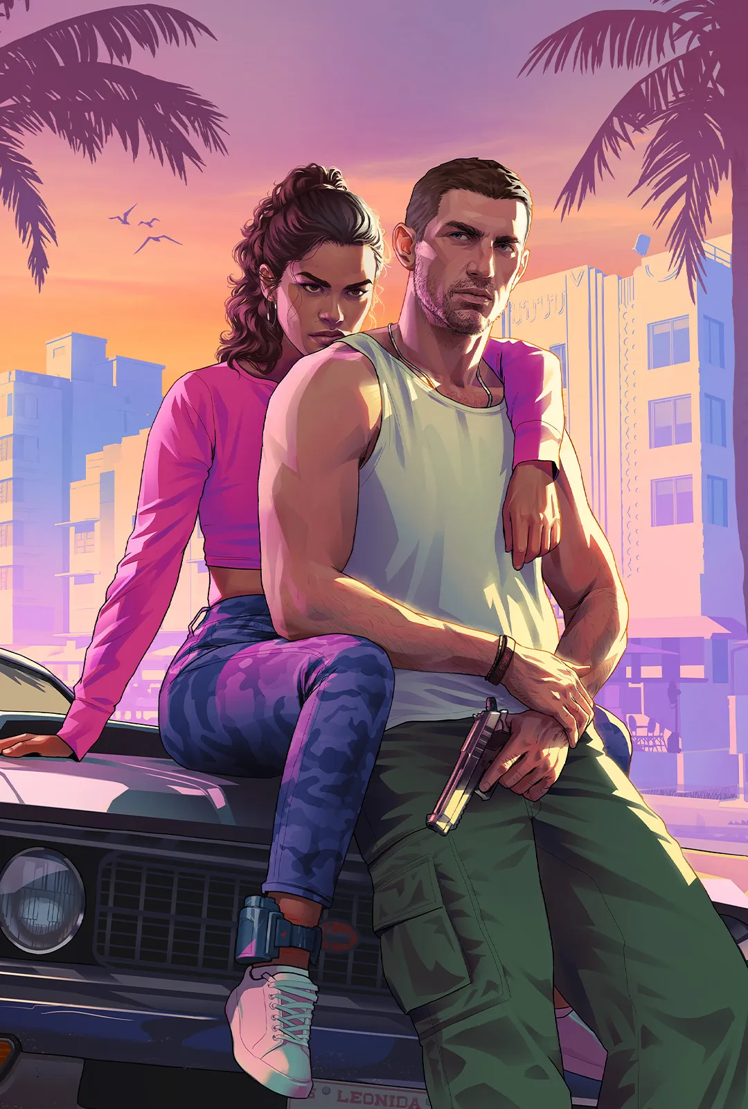 Official GTA VI artwork featuring Lucia and Jason